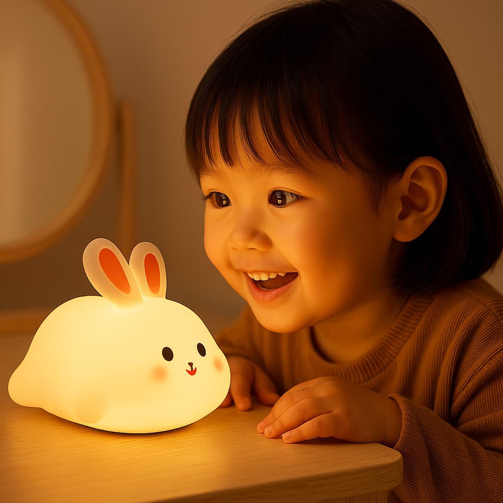 Luminária Coelhinho Branca Infantil e Decorativa LED Multicolorida Toque USB