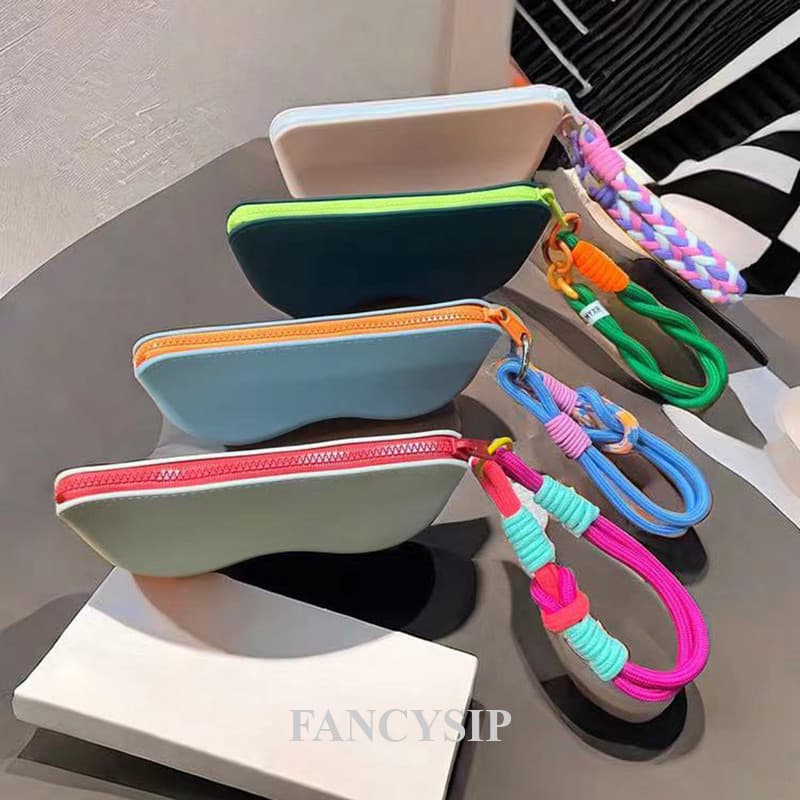 Estojo De Óculos De Silicone Macio E Leve De 1 Unidade Com Cordão Zíper , Bolsa De Armazenamento Portátil Para Escritóri