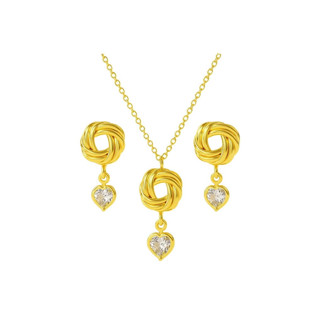 Conjunto Coração Pendente Espiral Banho Ouro 18K