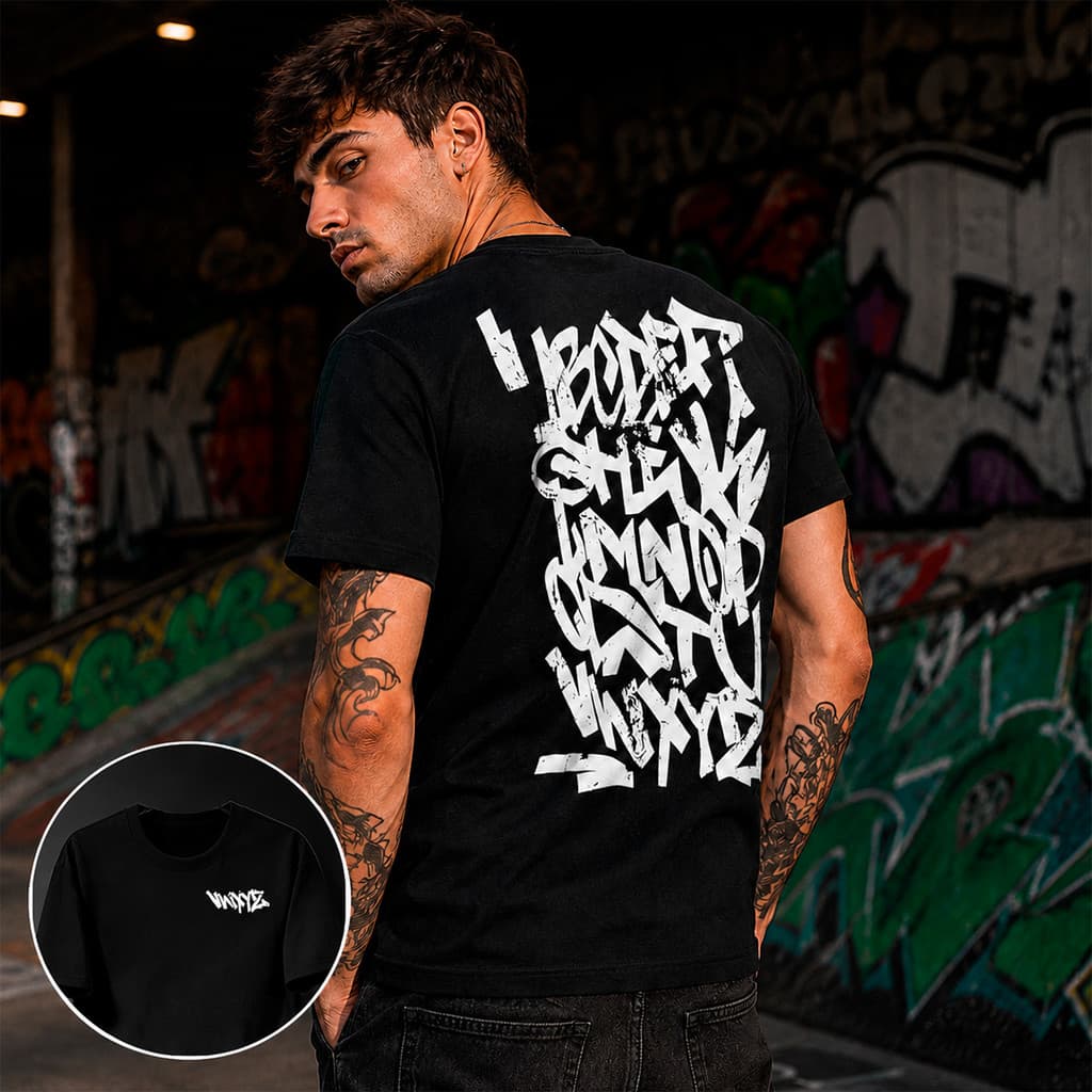 Camiseta Algodão Camisa Básica Streetwaer Letras Grafite