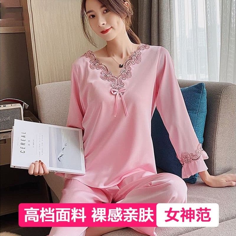 Pijamas femininos primavera outono verão pijamas femininos estilo verão seda gelo legal seda Loungewear feminino Plus Si