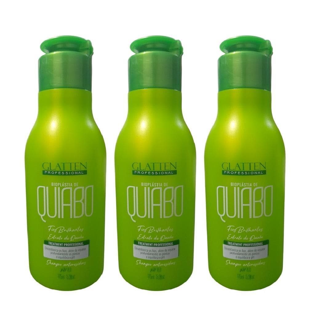 Glatten 3 Unidades Bioplastia de Quiabo Shampoo Anti Resíduos 175 ml