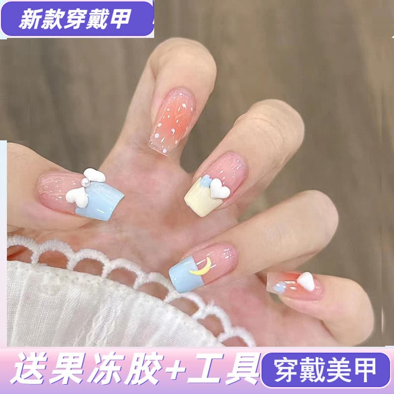 Crianças Wearable manicure meninas de comprimento médio clareamento crianças vestindo unhas curto estudante festa estuda