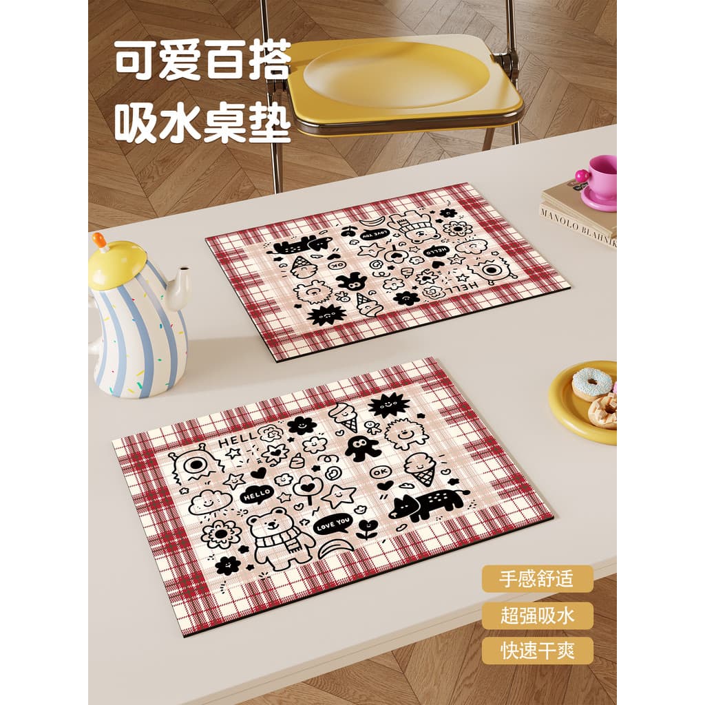 Placemats absorver água antiderrapante pequenos tapetes de mesa Diatom lama dos desenhos animados tapetes de isolamento