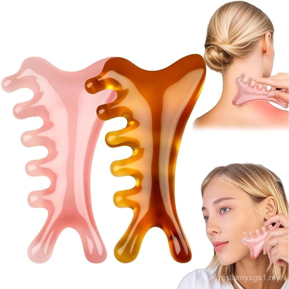 Gua Sha, Nova Ferramenta Gua Sha 2025, Ferramenta Guasha para o Rosto Aprimorada, Pedra Guasha de Jade Natural (Âmbar+Ca