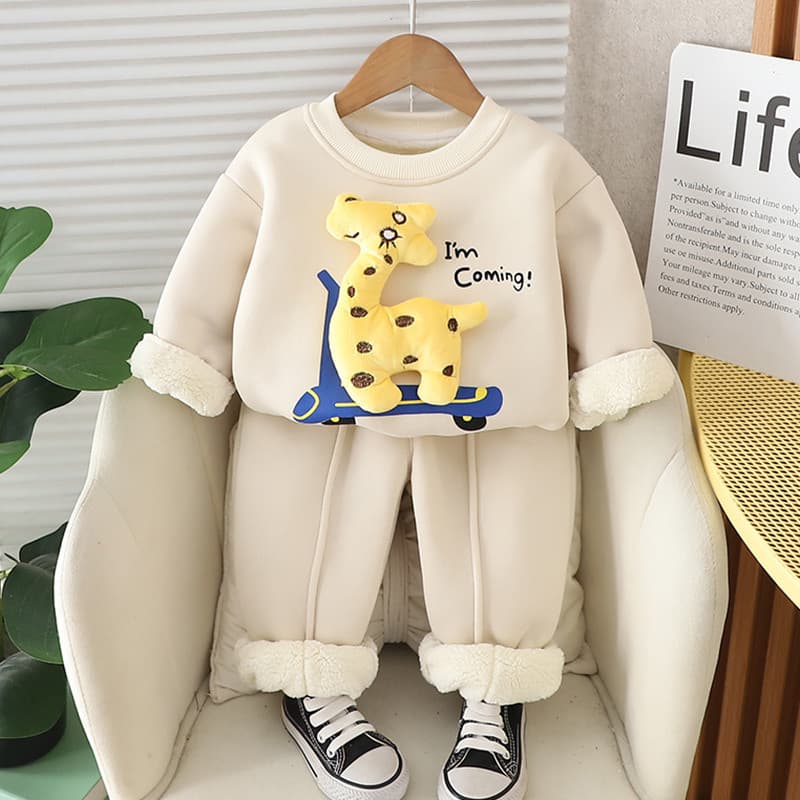 Meninos forro de lã engrossado terno roupas de inverno bebê estilo ocidental moletom terno de duas peças bebê crianças o