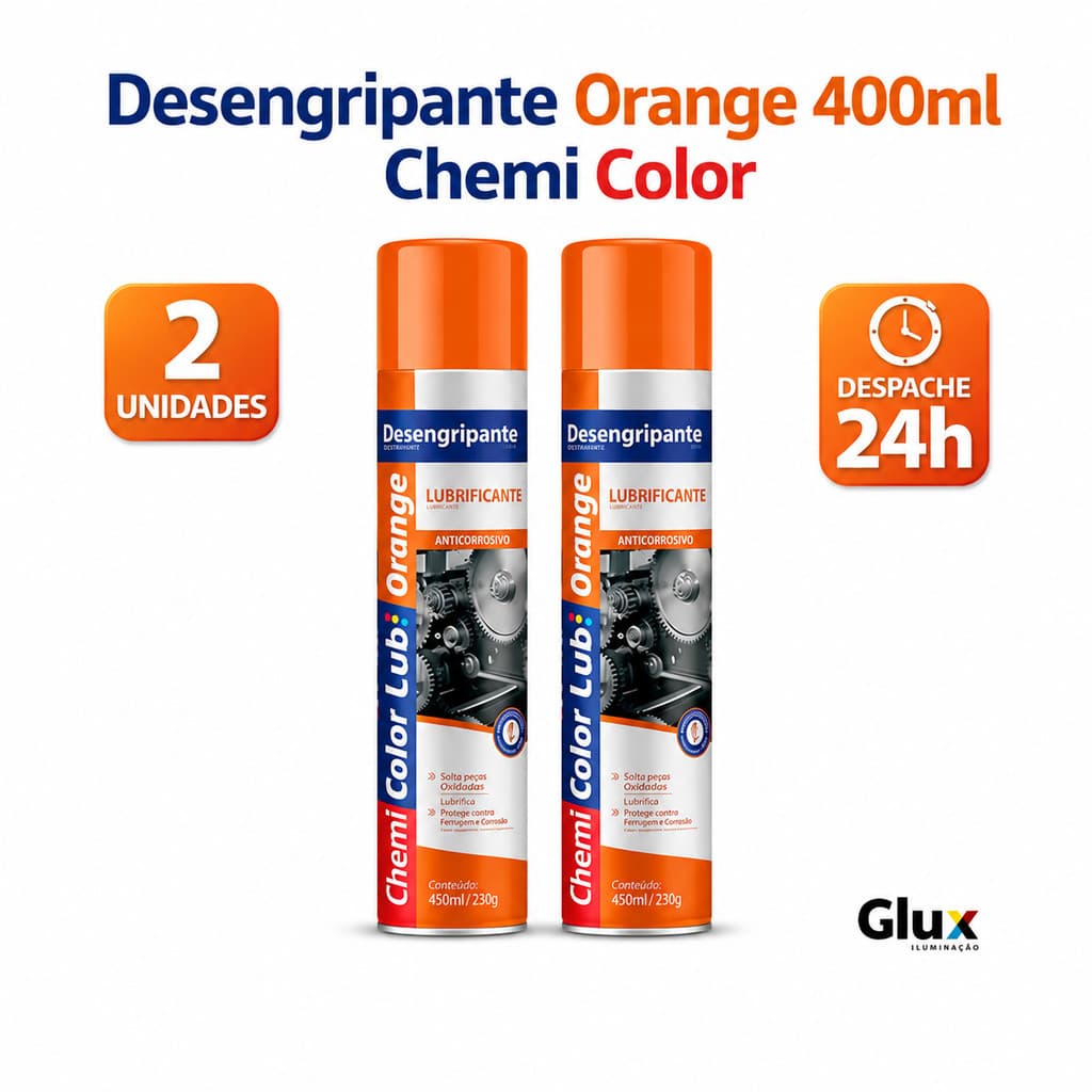 2 Unidades Óleo Desengripante Lubrificante Chemi Color Spray Orange 400ml 250g