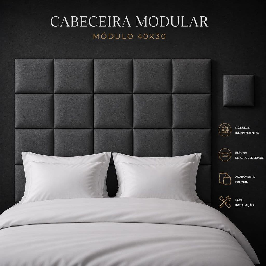 Cabeceira Estofada Modular 40x30 Premium  Envio Imediato Cama Box Solteiro Casal Queen King