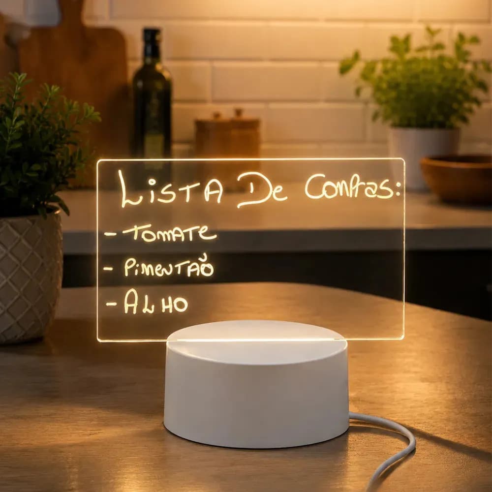 Luminária LED Quadro Branco Abajur Para Recados Notas E Desenhos Com Caneta
