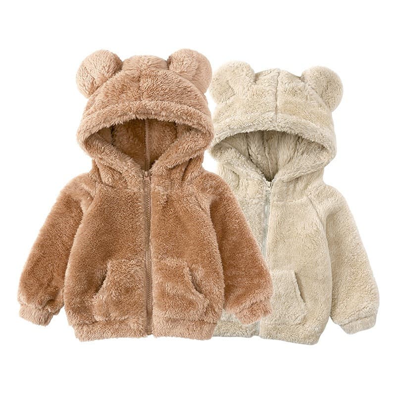 Jaquetas de Pelúcia para Outono Inverno com Capuz Quente, Versão Coreana, para Meninos e Meninas de 0 a 7 Anos, Roupas C