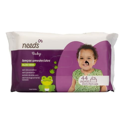 Lenço Umedecido Needs Baby Com Aloe Vera 44 Toalhas Sem Álcool