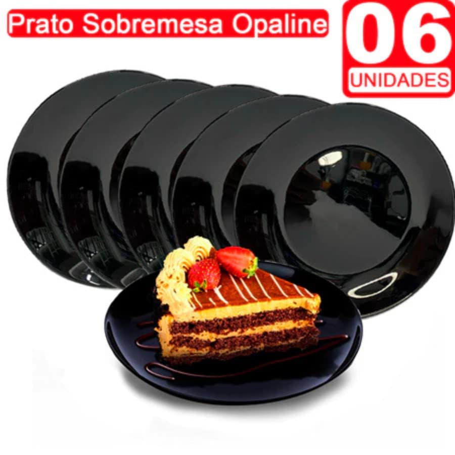 Pratos Sobremesa Preto Opaline | Vidro Temperado 19,5cm Mesa Posta Moderna