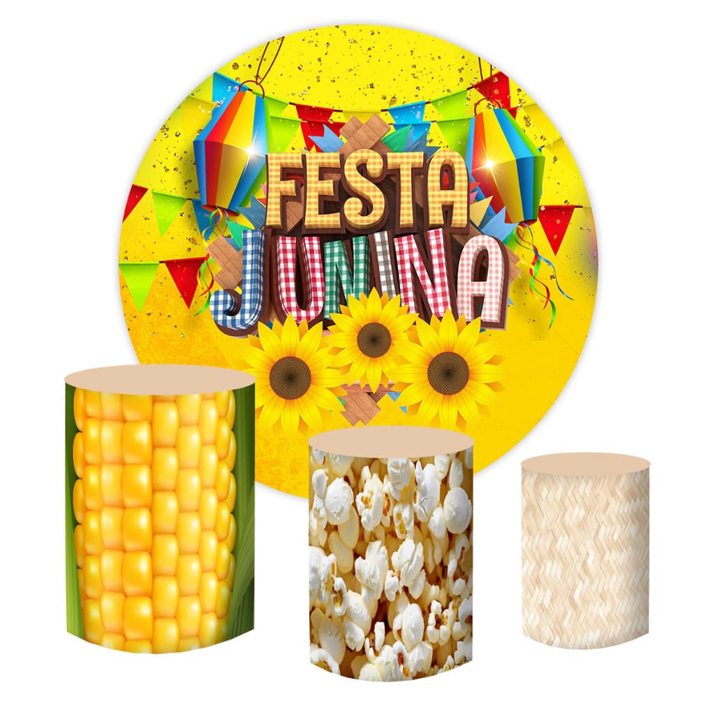 Painel Redondo  + Capas Cilindro  Sublimado Festa SÃO JOÃO JUNINA