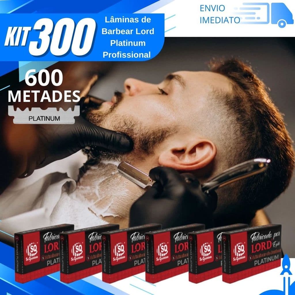 Kit 300/200/100/50 Lâmina Lord Platinum de Navalha Corte Afiado Profissional Suavidade Durabilidade Barbeiro