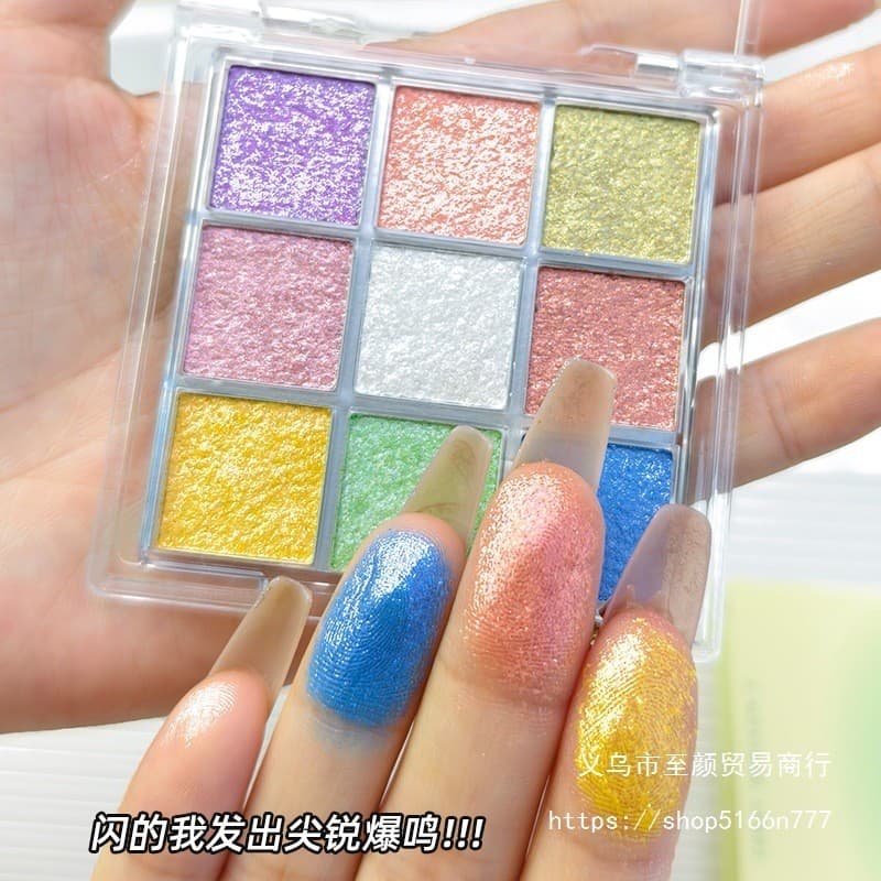 ML Paleta de Sombras Gelo Transparente Camaleão Sombra Glitter Perolado Nove Cores Desempenho Paleta de Maquiagem