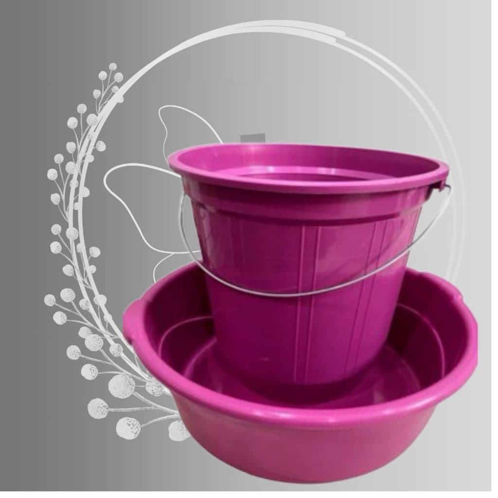 Kit Bacia e Balde Rosa em Plástico Resistente – Balde 7L e Bacia 6,5L para Limpeza e Cozinha