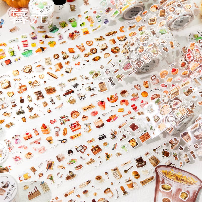 Café Sobremesa Washi Fitas Pré-Cortadas Fita Adesivos Para Scrapbooking Pão Padrão De Alimentos Adesiva Rolos
