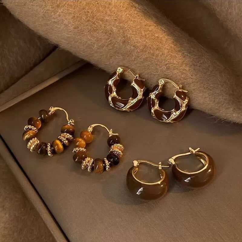 Outono inverno Merad tigre olho pedra brincos Retro moda luz luxo High-End brincos 2025 novo estilo elegante brincos fem