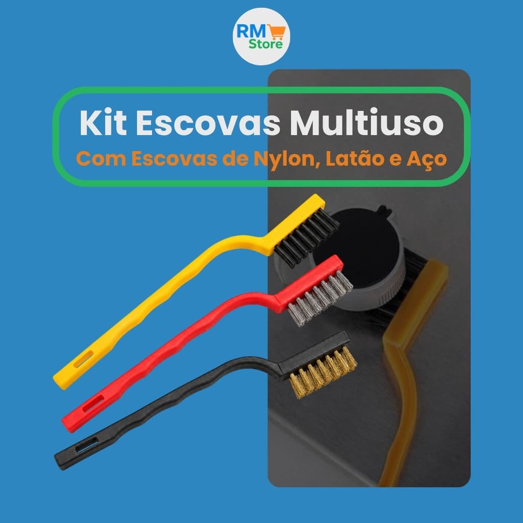Kit 3 Escovas Multiuso (Aço, Latão e Nylon) – Remove Ferrugem e Sujeira Pesada