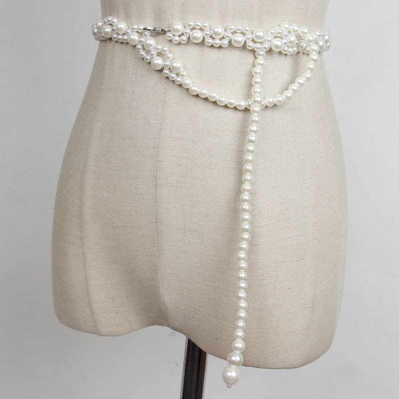 Doce Multi-camada pérola cinto feminino decorativo acessórios de cintura vestido strass Hanfu cintura corrente cinto elá