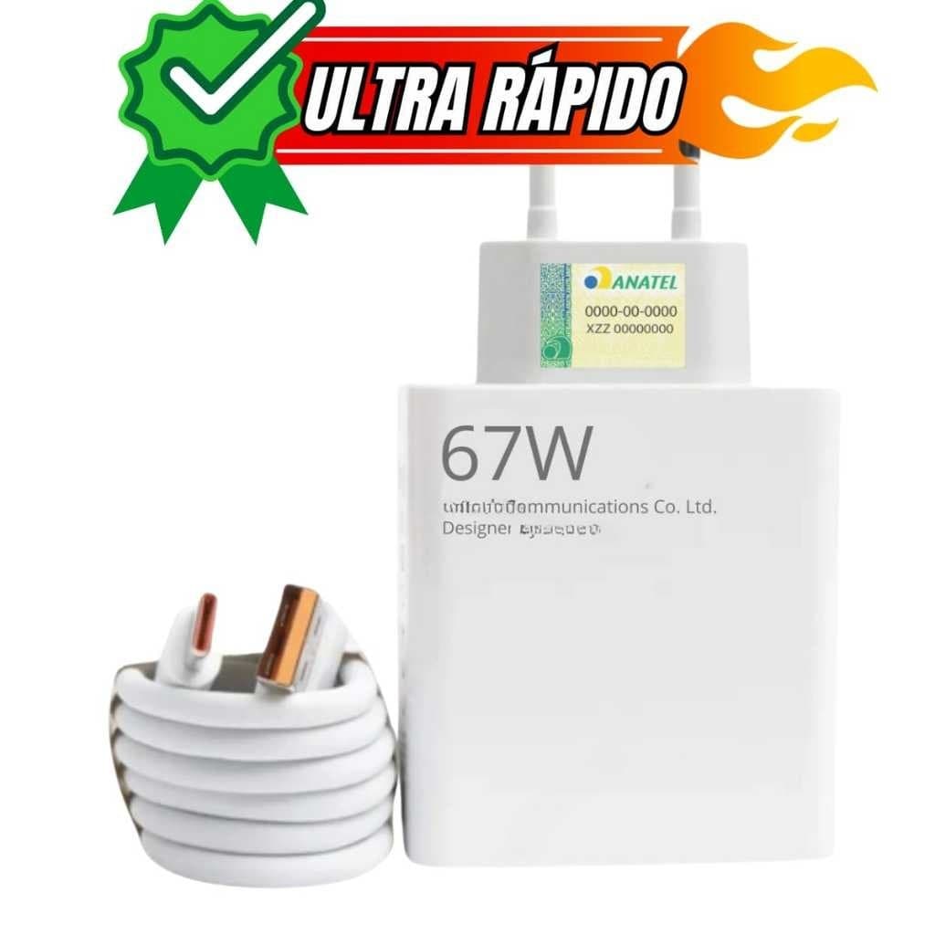 Carregador 67W Turbo Compativel Xiaomi 11 11I 12 Redmi 9 10 11 k50 Note 10