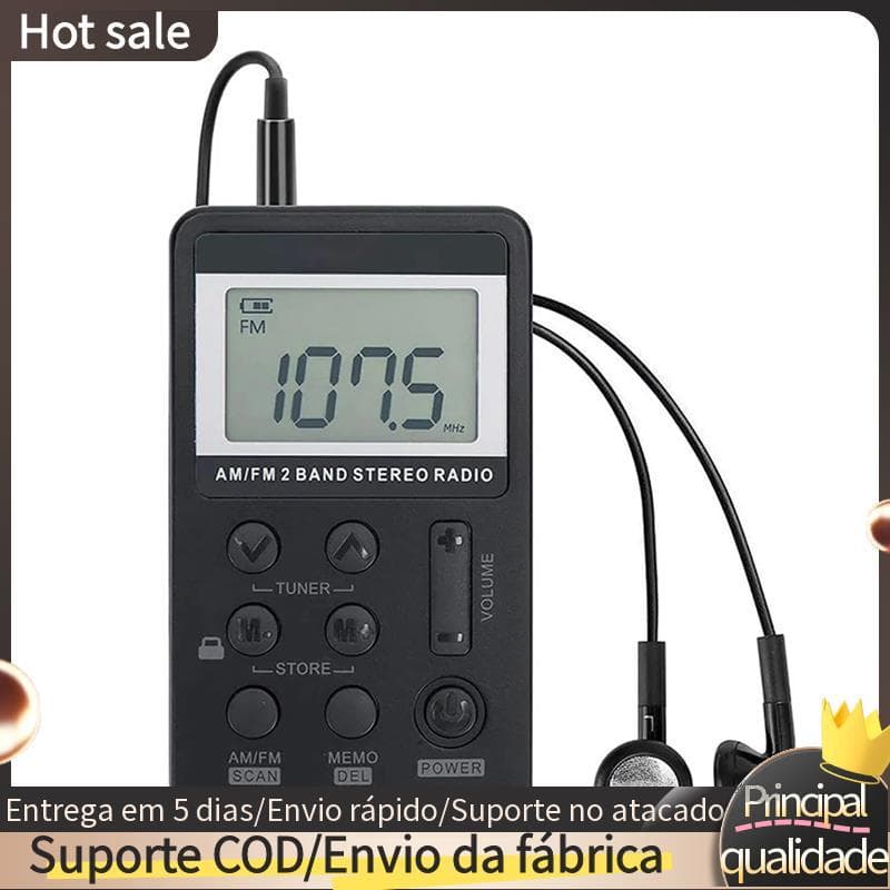 Rádio Portátil FM/AM Receptor De Estéreo De Banda Dupla Com Display LCD Bateria Recarregável