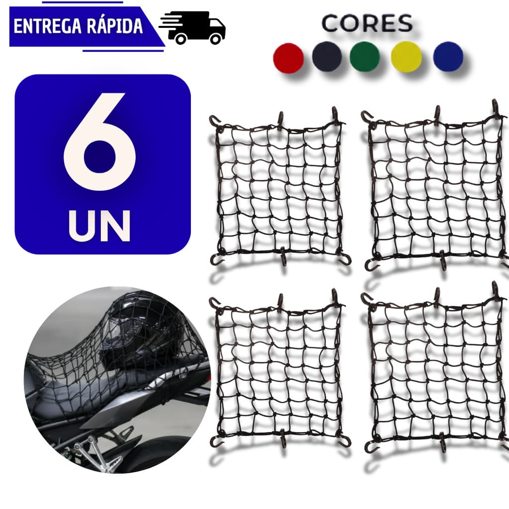 Conjunto 6 Rede Aranha Elástica Para Capacete Moto Bike Multiuso Bagageiro Redinha Acessório Ganchos Redes