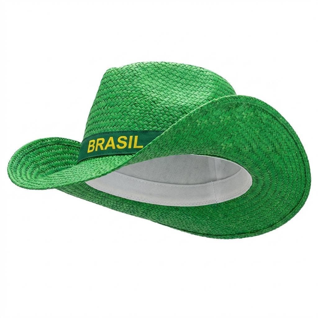 Chapéu Cowboy Palha Grossa Fita Brasil Verde