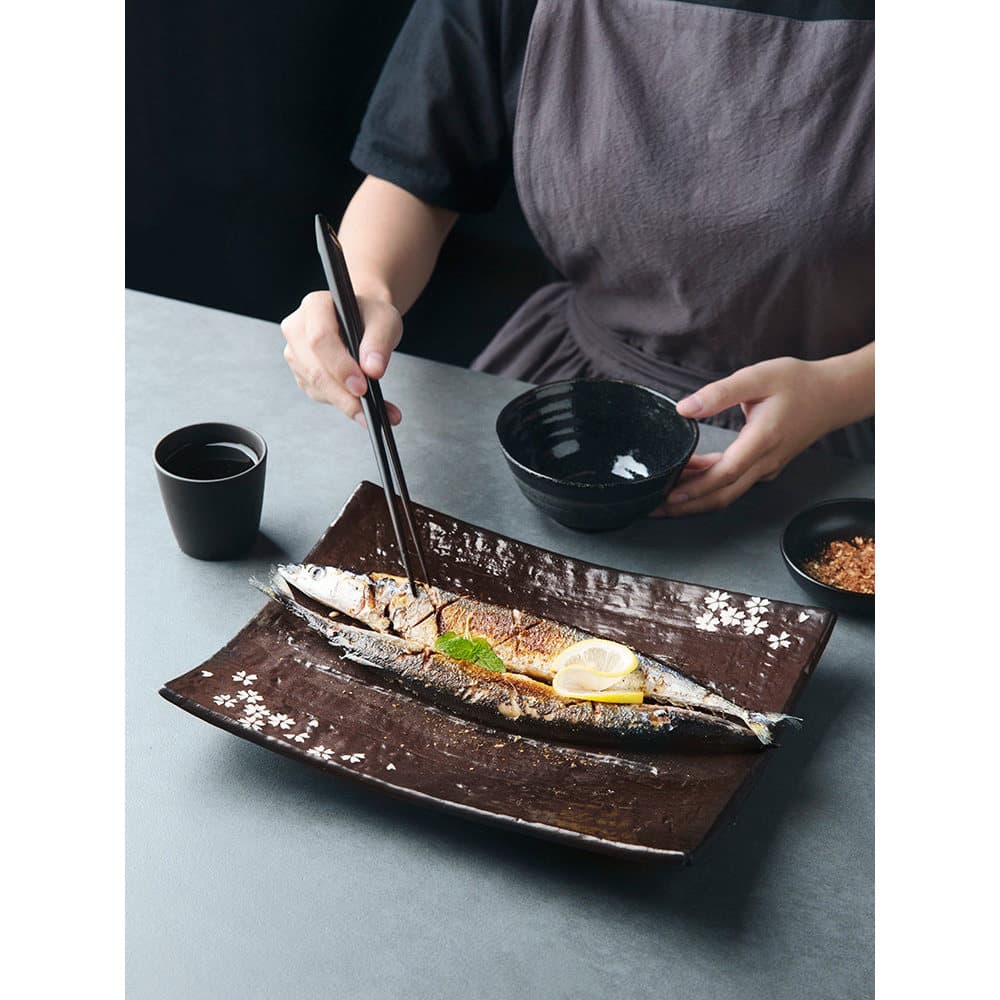 Flor de cerejeira grés placa retangular japonês Retro retangular placa plana em destaque restaurante cozinha japonesa pl