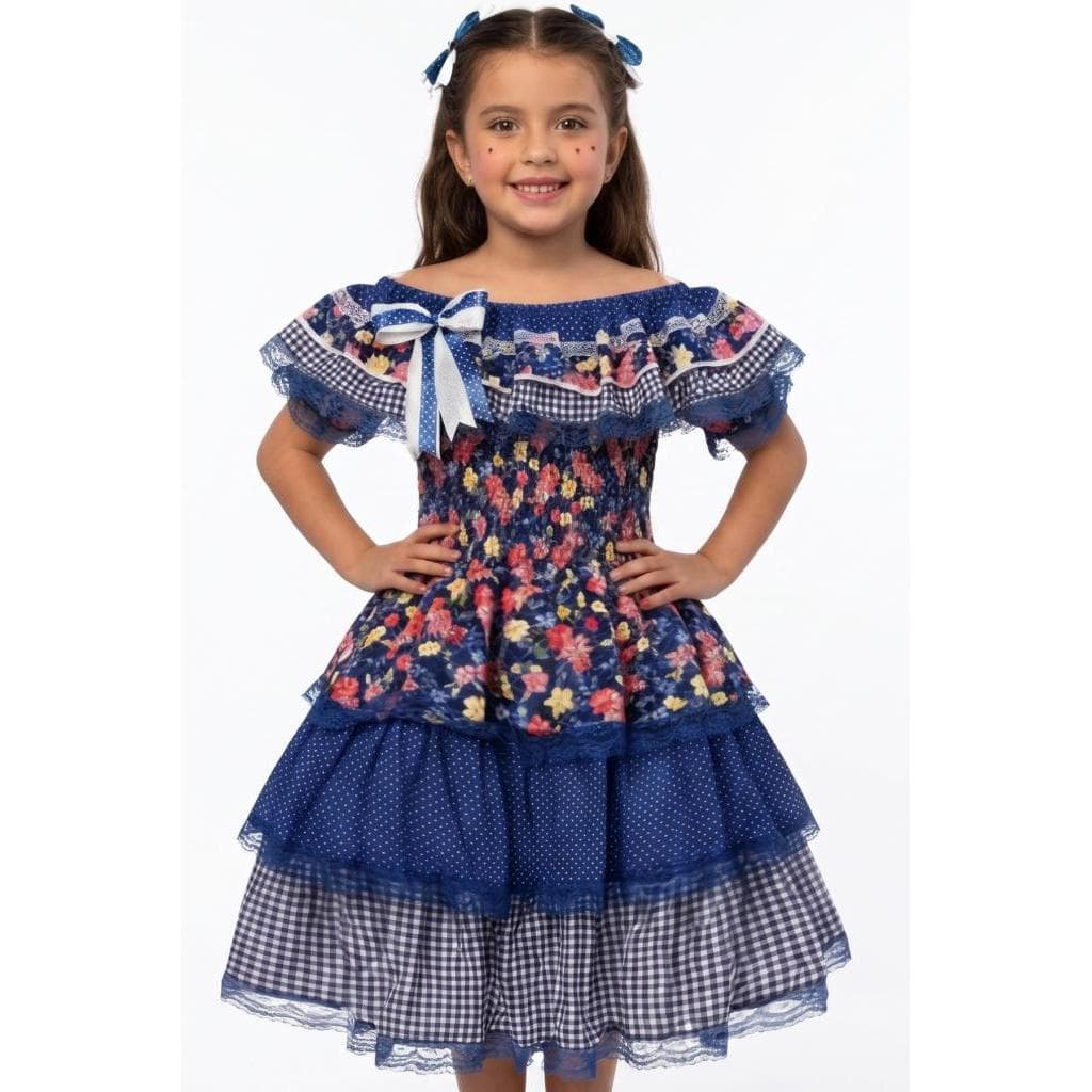 Vestido Infanto Juvenil Caipirinha Junino Azul Papilloo