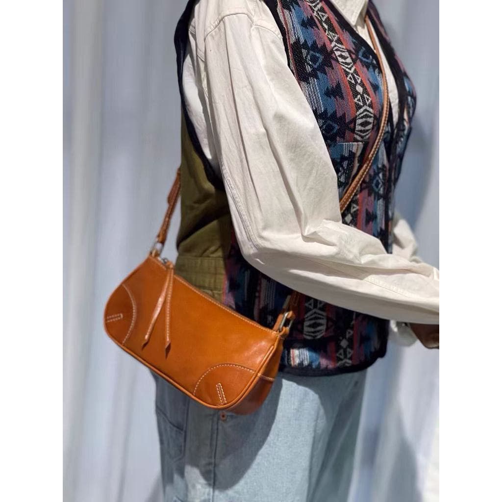 Bolsa feminina de couro genuíno, bolsa para axilas 2026, novo estilo, bolsa de couro artesanal, primeira camada, bolsa m
