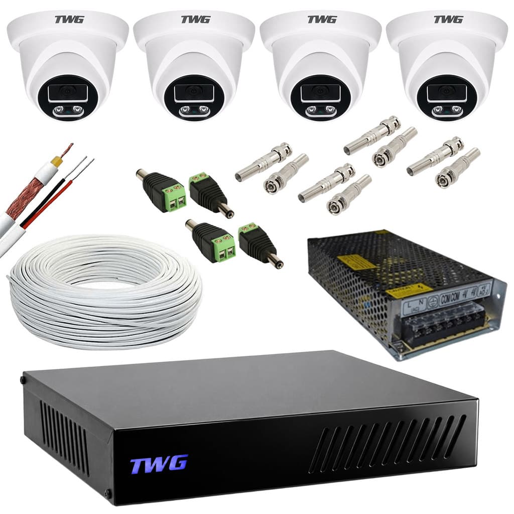 KIT CFTV 4 CAMERAS DOME 2MP 20M IMAGENS NOTURNAS COLORIDAS DVR 4 CANAIS COM FT 10A SEM HD