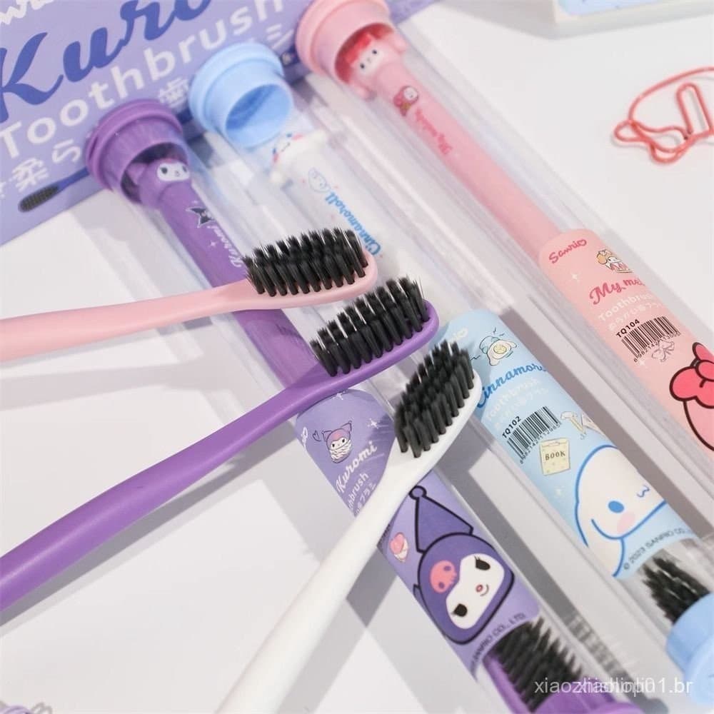 Sanrio Escova De Dentes De Cerdas Macias Dos Desenhos Animados Kuromi Melodia Cinnamoroll Portátil Viagem Ultra Fina Par