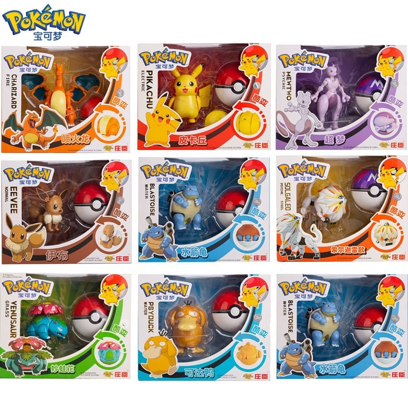 Pokemon Anime Figura Brinquedo Ação Deformação Mewtwo Charizard Pikachu Bolso Monstro Pokeball Modelo Crianças Presente