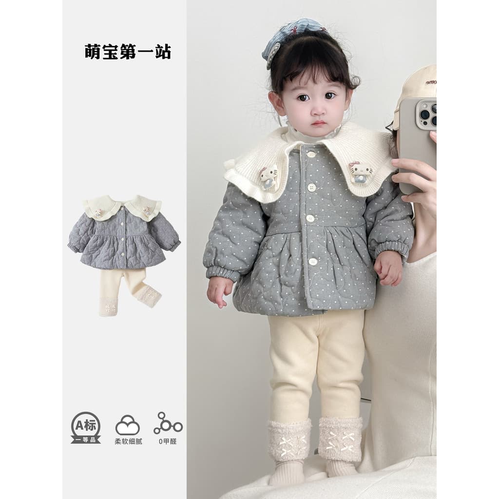 Roupas de bebê roupas de bebê outono inverno roupas femininas forro de lã de bebê roupas de algodão terno de um ano de i