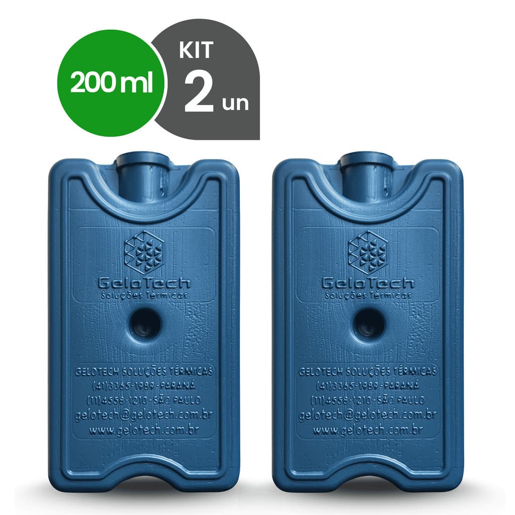 Kit 2 Gelo Reutilizável 200ml Até 8h Gelado Não Molha | GeloTech Rígido Gel Artificial Atóxico
