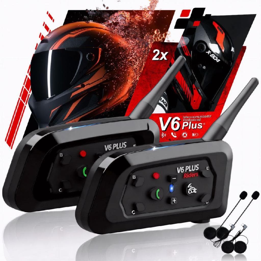 Kit Par Intercomunicador V6plus Fone Capacete Moto Bluetooth Pro Atende Chamada Escutar Musica
