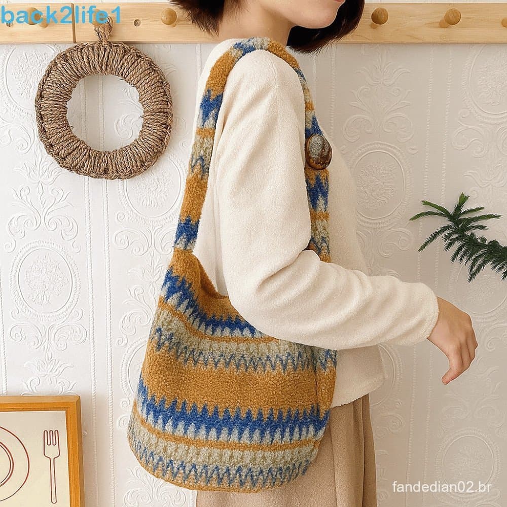 BACK2LIFE1 Bolsa De Ombro Estilo Fair Isle , Retrô Casual Boêmio Étnica Fofa Crossboby