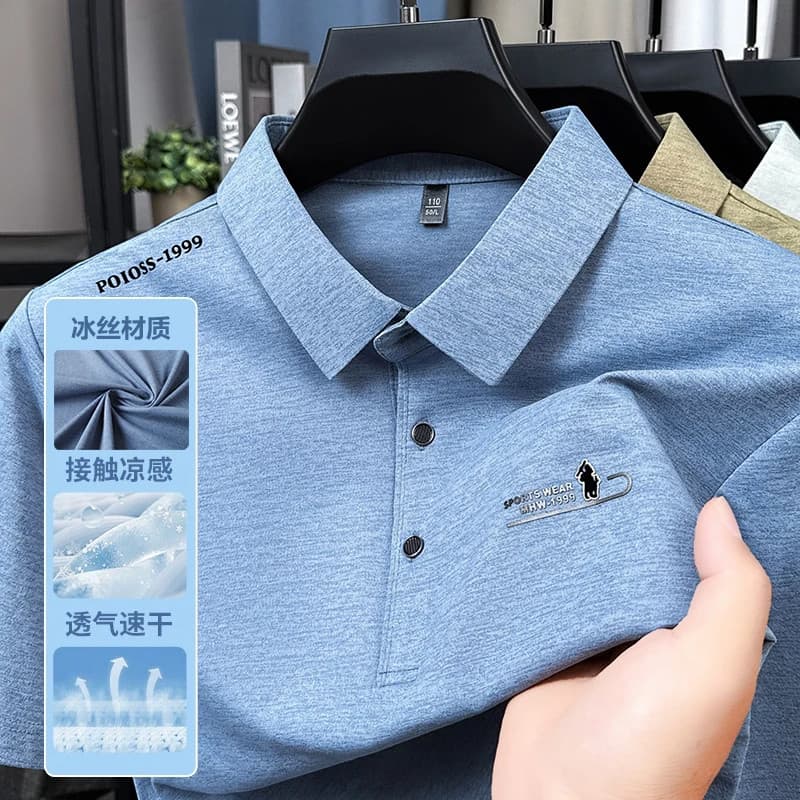 [Conjunto de três peças] Camisa POLO de lapela masculina respirável de seda gelada de secagem rápida camisa esportiva de