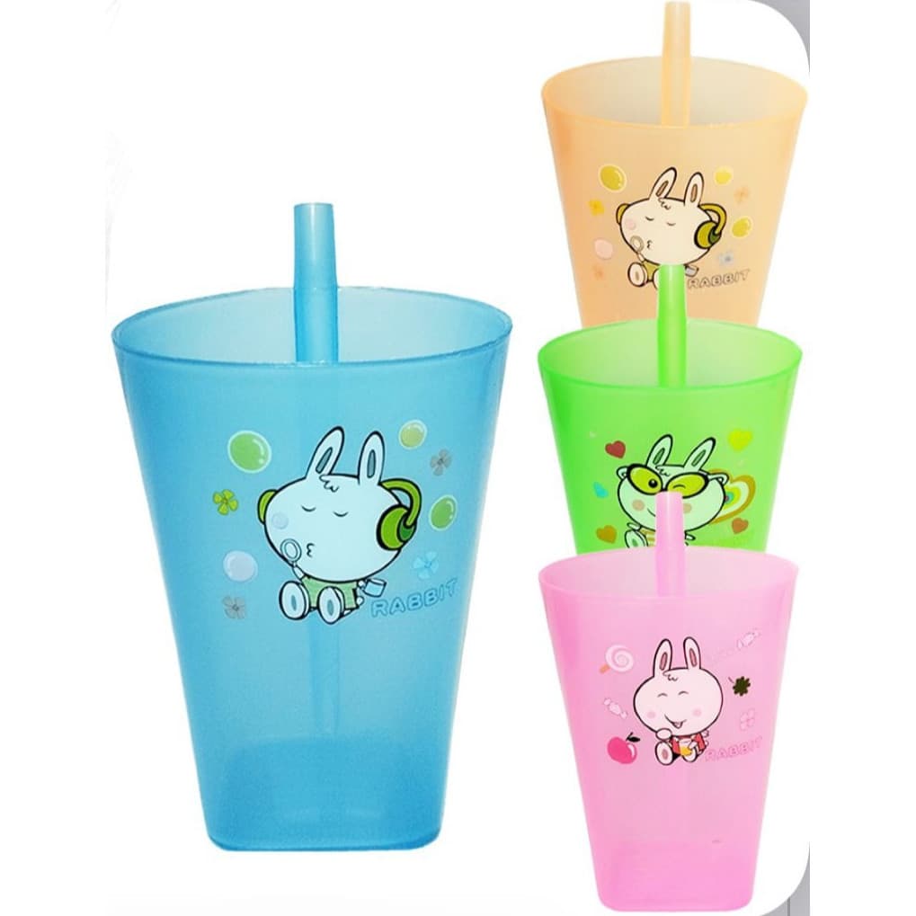 Kit Copo Caneca nfantil Baby Colorido Copos Escolar de Plástico Canudo