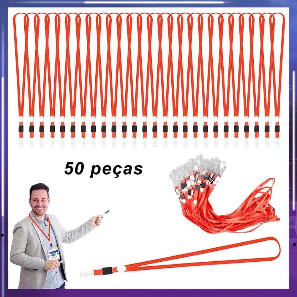50 peças Cordão segurança com cordão plano gancho,para crachás identidade,cartões de visita,estudantes,Vermelho,45 cm