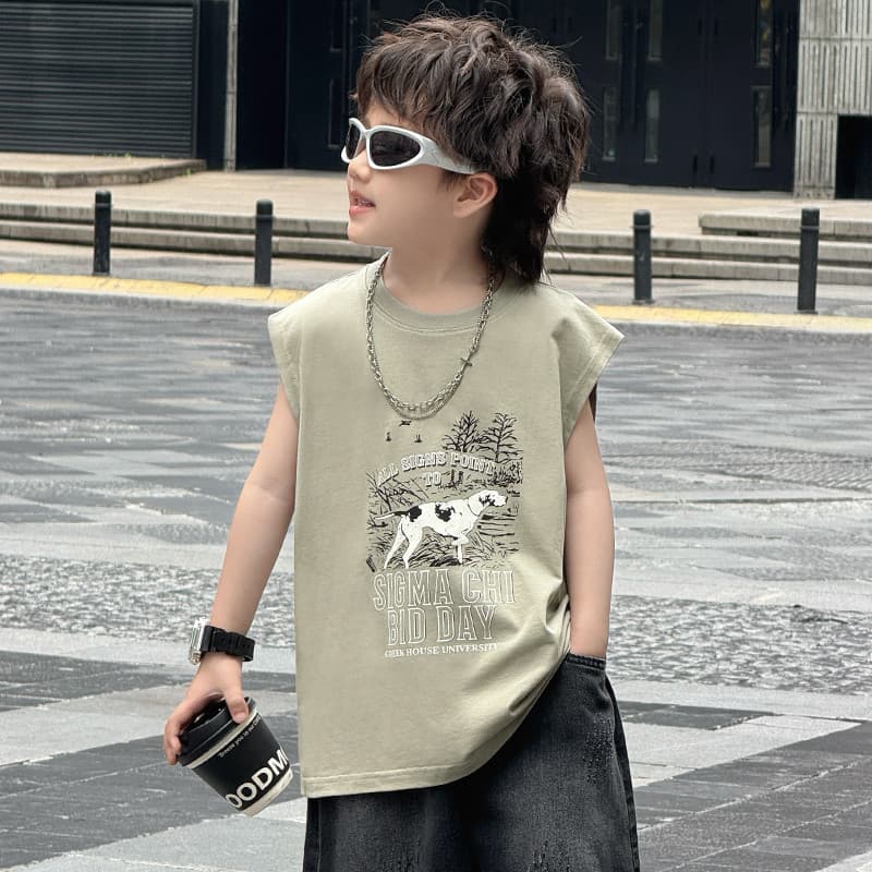 Camiseta masculina Casual estampada sem mangas * 42714