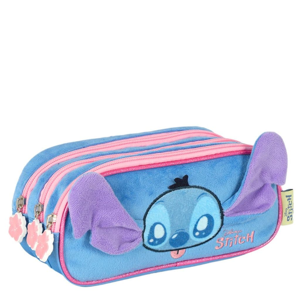 Estojo Tripo Escolar Aplique 3D Stitch Azul - Disney