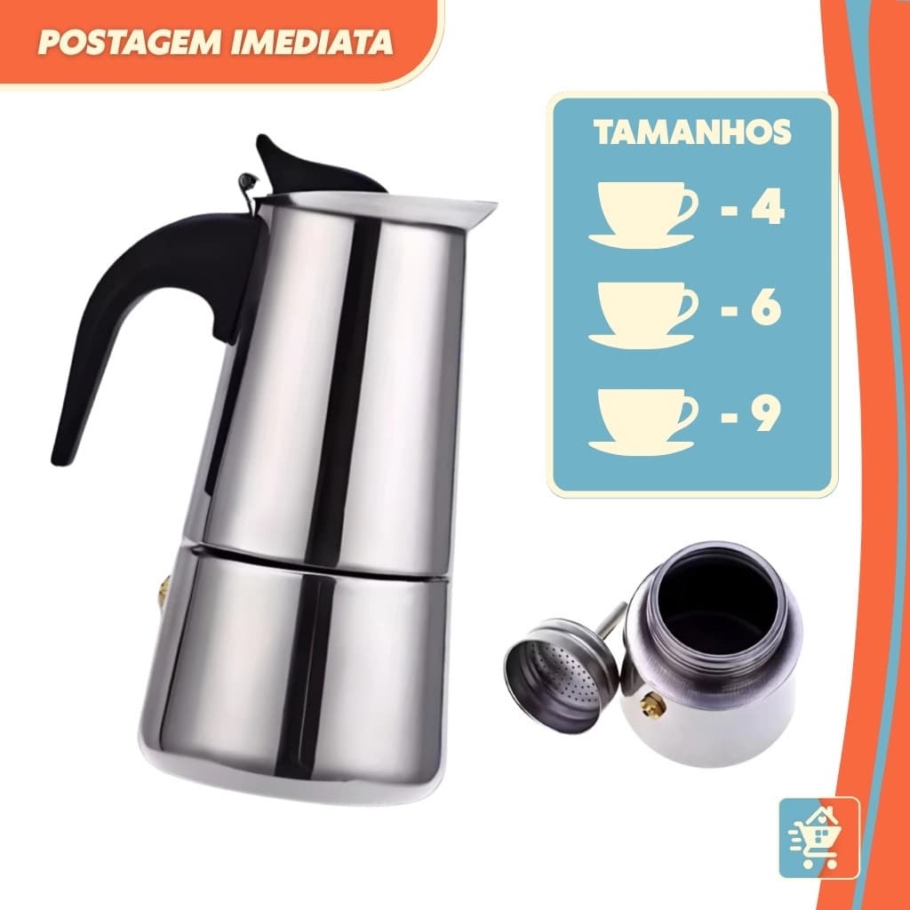 Cafeteira Italiana Inox Moka 4 Xicaras 200ml Cafe Forte Vapor Fogao Valvula Seguranca Dispensa Papel