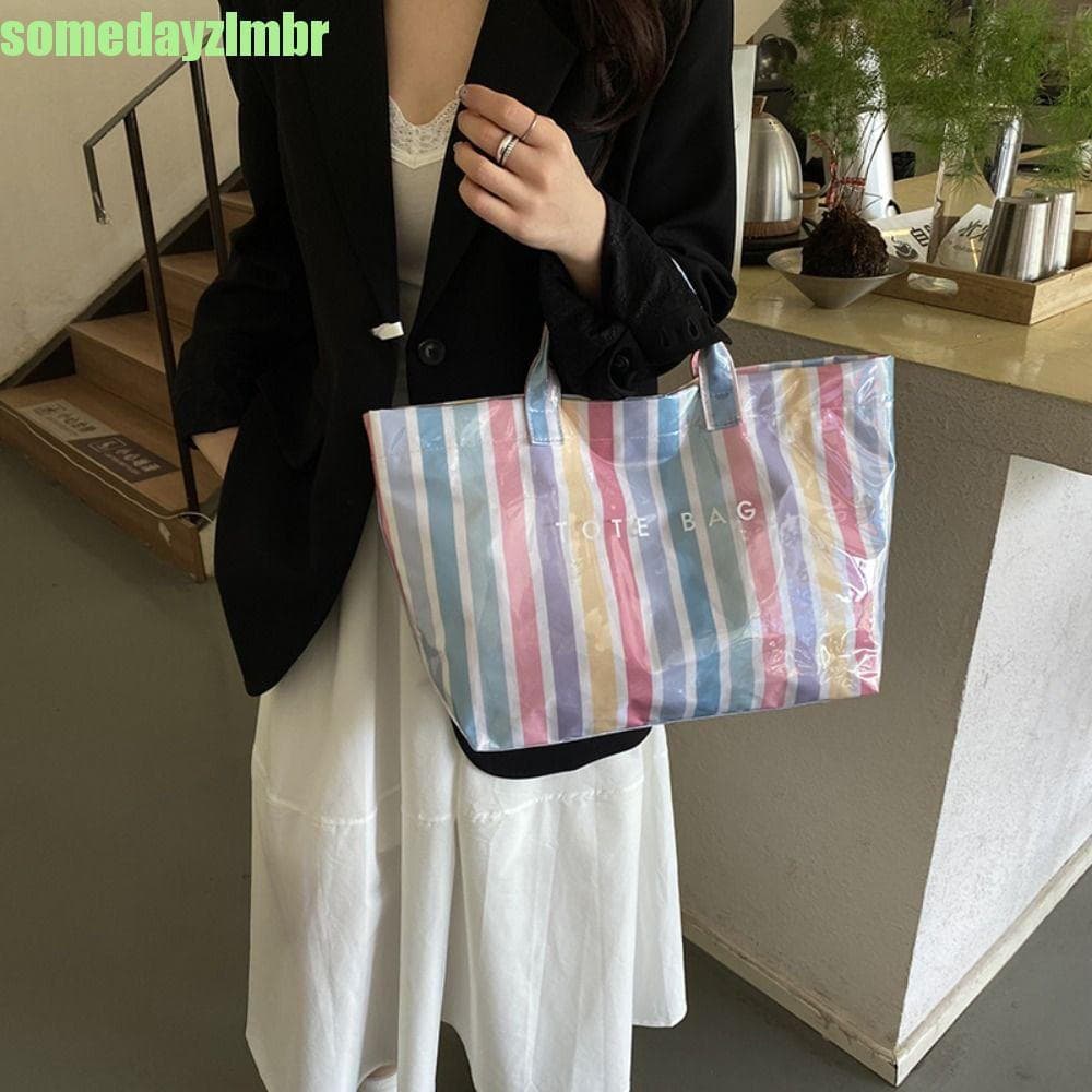 SOMEDAYZL0M Bolsa De Gelatina Transparente , Sacola Listrada De PVC Com Listras De Grande Capacidade , Bolsas De Axila E