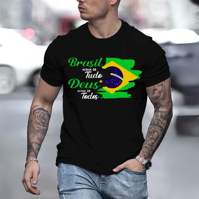 Camiseta Copa Estampada Deus acima de tudo Brasil acima de todos Bolsonaro Blusa 100% Algodão premium Envio imediato