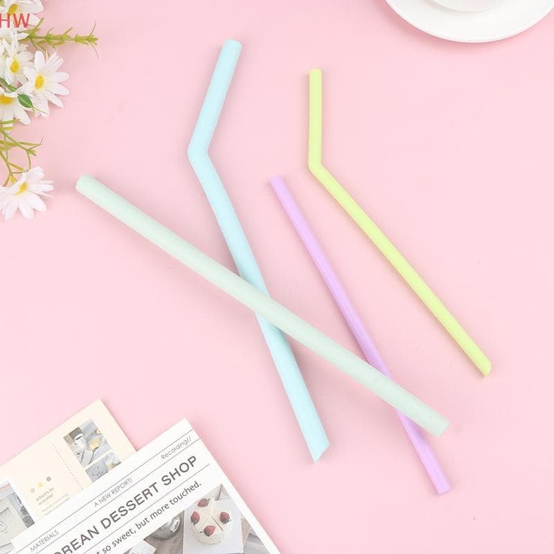 Canudos de silicone reutilizáveis de qualidade alimentar, conjunto de 6, retos e curvos, multicoloridos, para crianças,