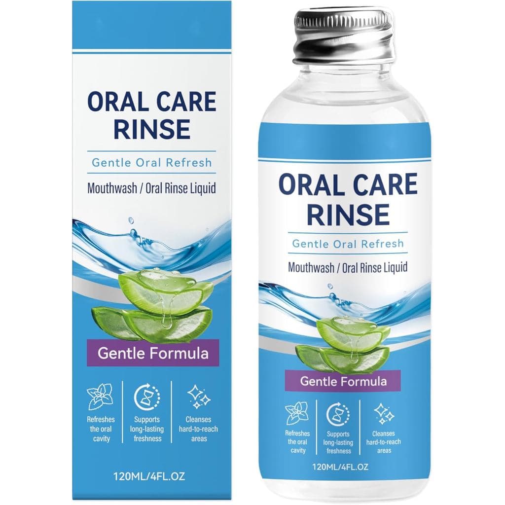 Enxaguante bucal para hálito fresco, cuidado oral suave, frescor duradouro, fórmula suave, fácil de usar.