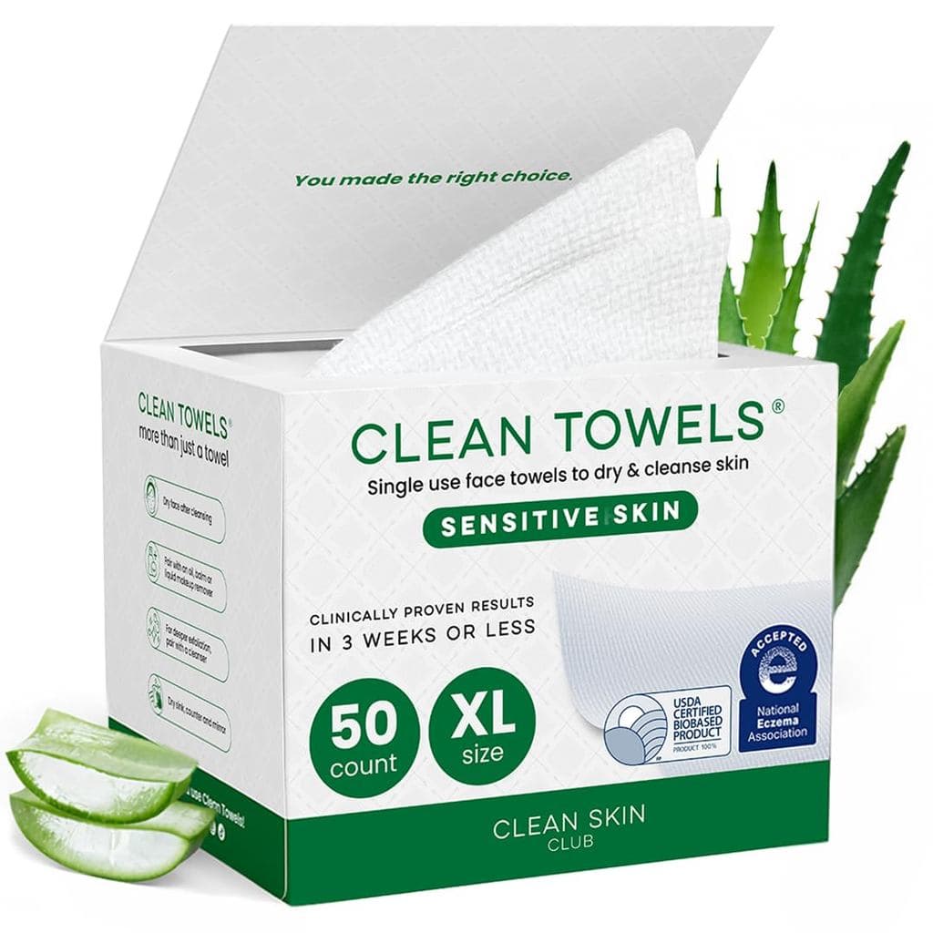 CLEAN CLUB Toalhas Sensíveis para Limpeza ®   Toalhetes Secos Descartáveis Ultra-Macios XL para o Rosto, Infundidos com