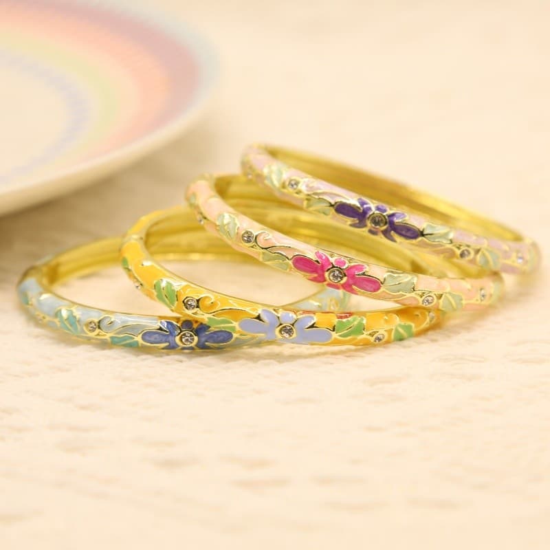 Antigo Oval fino flor diamante pulseira feminino esmalte colorido elegante moda pulseira presente para namorada